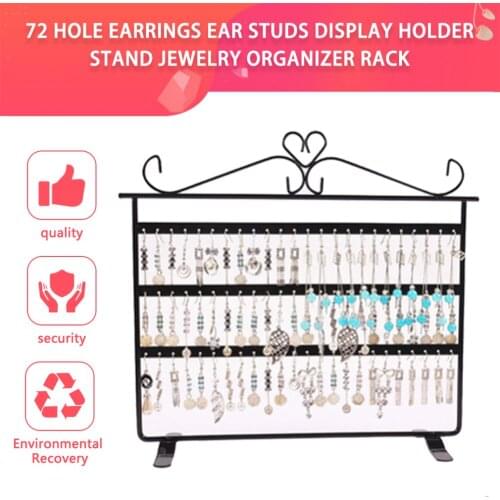 72 Holes Earrings/Necklace/Ear Studs Jewelry Display Holder Stand Showcase Metal Jewelry Organizer Rack Flat Earring Holder