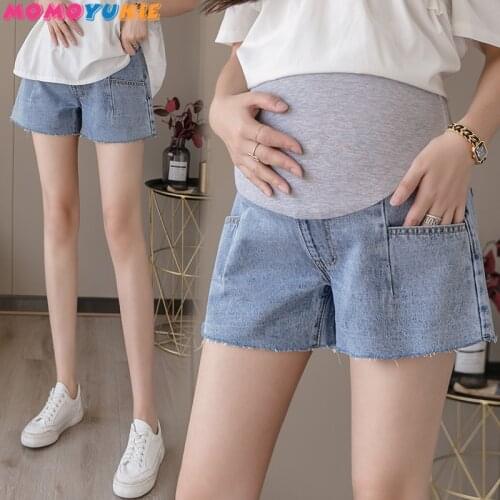 Denim Maternity Shorts Elastic Waist Belly Casual Clothes for Pregnant Women Maternity Short Jeans Plus Size Pregnancy Shorts