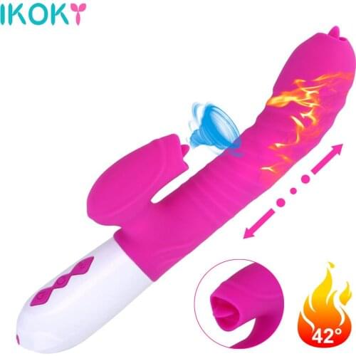 Dildo Vibrator Wand Heatable Telescopic Vibrator Sex Toys for Women Dual Tongue Vibrator G Spot Clitoris Stimulator