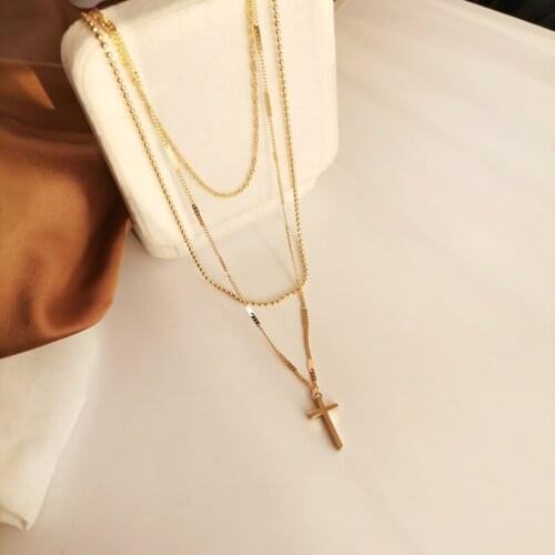 IOY IRENE Fashion Temperament Contracted Multilayer Cross Pendant Necklace For Women Bohemia Jewelry Accessories N2432