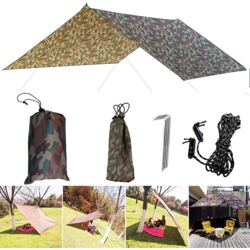 3x3m Camouflage Sun Shelter Awning Tent Tarp Outdoor Camping Rain Fly Anti UV Beach Tent Shade Camping Sunshade Canopy Dropping