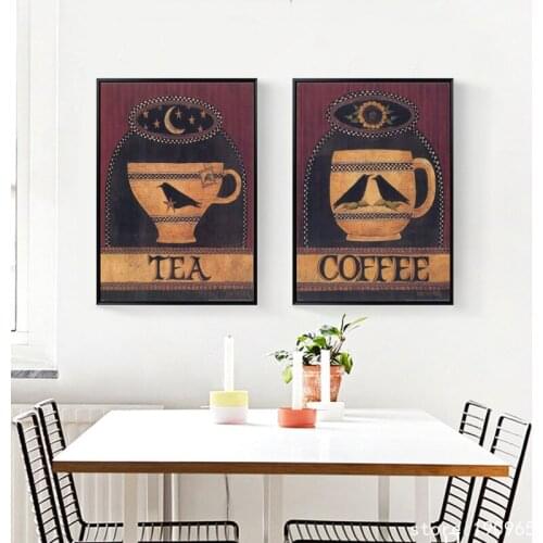 Cotton no frame classical tea coffee cup scenery canvas printings oil painting printed on cotton wall art decoration picture