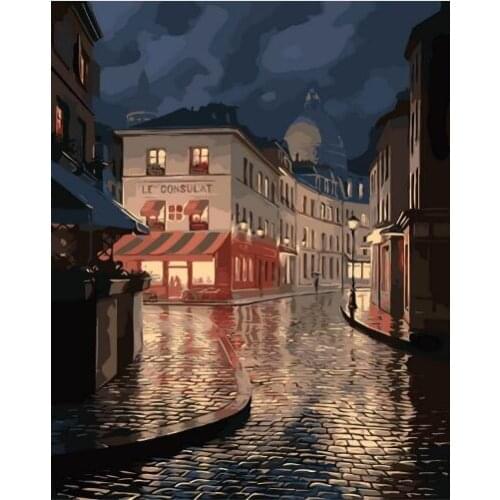 Unframed painting on canvas picture oil painting home decor abstract Bustling city Lonely rainy night Lonely mood