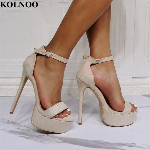 Kolnoo Handmade Womens Real Pictures Stiletto High Heel Sandals Faux-Suede Open-Toe Sexy Platform Big Size US5-15 Fashion Shoes