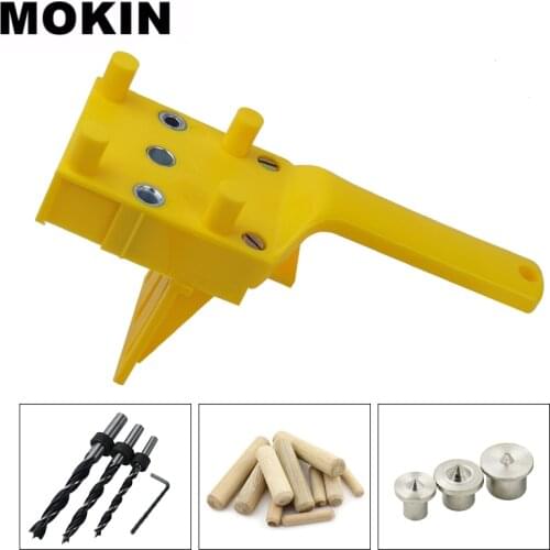 Doweling Jig 6/8/10mm Handheld Pocket Hole Jig Set Woodworking Wood Dowel Self-Centering Puncher Drill Guide Locator Jig