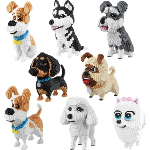 Cartoon Dog Building Blocks Mini Dachshund Poodle Doberman Model Childrens Toy Gift Dog Pet Building Blocks