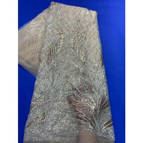 Handmade Sequins French Lace Fabric 2021 High Quality African Nigerian Flower Embroidery Tulle Lace Fabric Beads ZX4648