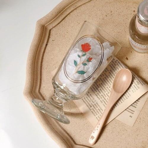 Korean Retro Gold Rose Glass Vintage Coffee Cup Niche Milk Juice Breakfast Cup