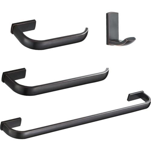 Leyden ORB Solid Brass 4pcs Bathroom Accessories Set Black Wall Mounted Single Towel Bar Toilet Paper Holder Towel Ring Holder