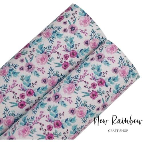 New Rainbow 22X30cm A4 Blue Pink Romantic Florals Pattern Lichit Faux Leatherette Sheet For Making Bows, Earrings, Accessories
