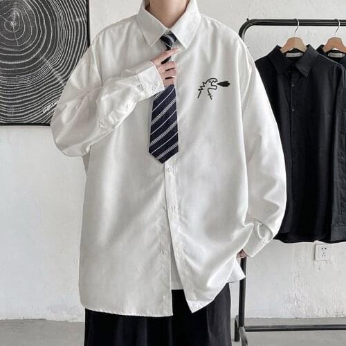 2021 Mens Long-sleeved Shirts Solid Color Cartoon Printing Shirts Fashion Casual Streetwear Lapel Collar Camisa Masculina M-5XL