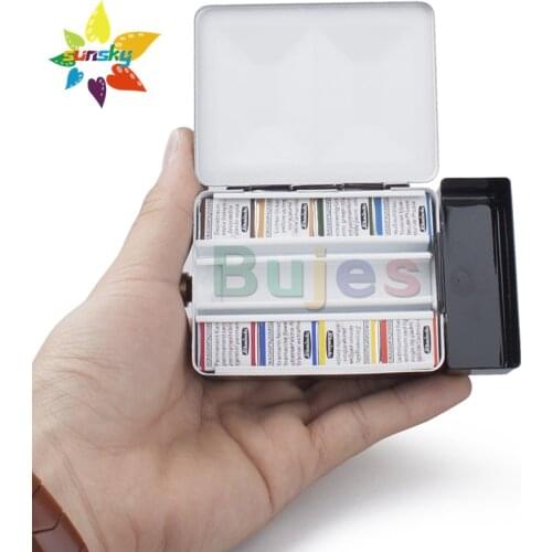 Schmincke Master 8 color half block Solid watercolor pigment Heavy enamel case water bottle Travel Kit professional art supplies