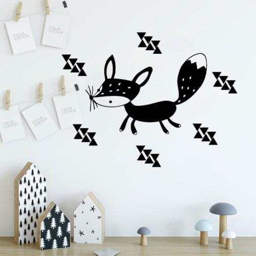 Fox Wall sticker Kids Room Decoration Nordic Style Forest Animals Decal Cartoon Childrens Bedroom Decor Removable Art Mural