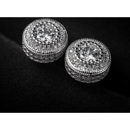 New Silver Full Diamond Earrings European And American Hip Hop Hiphop Zircon Trend Rap Street Jewelry Accessory