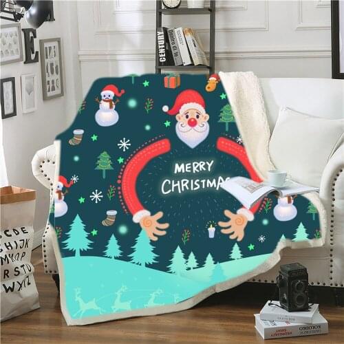 3D Printing Sherpa Blanket Merry Christmas Throw Blanket Santa Claus Fleece Blanket For Kids Adults Gift Blanket Home Decor