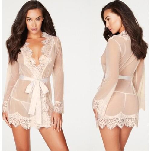 Sexy Lingerie Women Sexy Blouse Robe + G String Porno Sleepwear Lace Underwear Sex Babydoll Erotic Transparent Dress