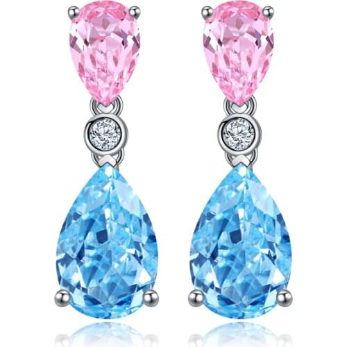 Zhanhao Jewelry 8.47ct S925 Sterling Silver Earrings Lab Grown Aquamarine Dangle Earrings Pear Shape Color Stones