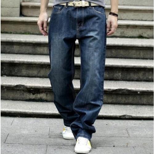Seasons Mens Jeans Casual Straight Loose Cowboy Long Trousers Autumn Mens Denim Trousers Men Bottoms Black Blue Plus Size 46 48