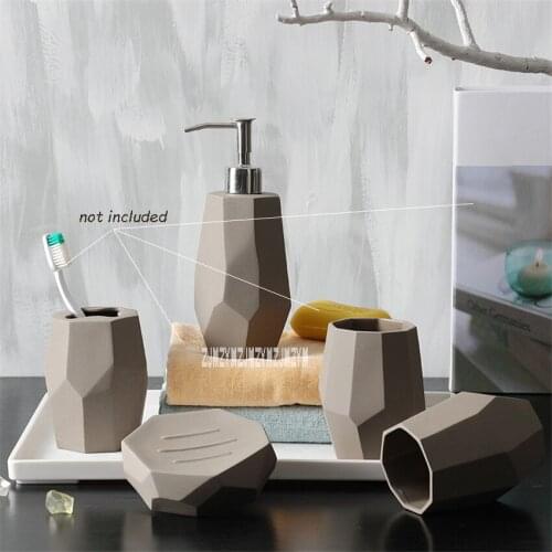 Modern Simple Wedding Gift Ceramic Bathroom Set Washing Suit Six-Piece Kit Lotion Bottle/Toothbrush Cup/Tooth Mug/Soap Dish/Tray