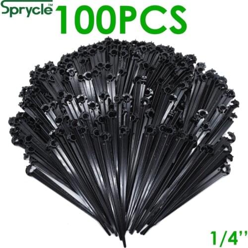 SPRYCLE 100X Stakes Support for 4/7mm (1/4'') Hose Micro Drip Irrigation Fittings Fixed C-TYPE Stem Watering Flower Garden Lawn