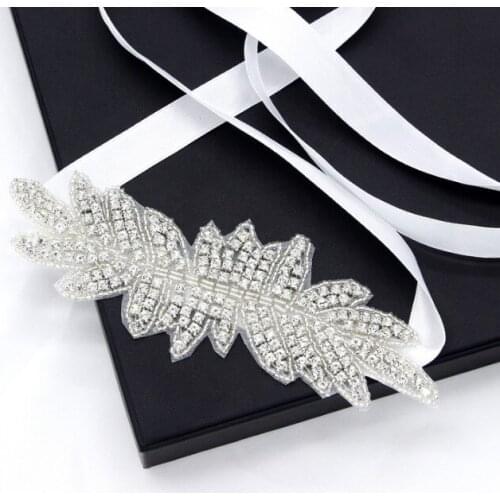 Girls Crystal Flower Leaf Christening Bridal ribbon Headband Rhinestone Hair Band girls women Party Photography Props