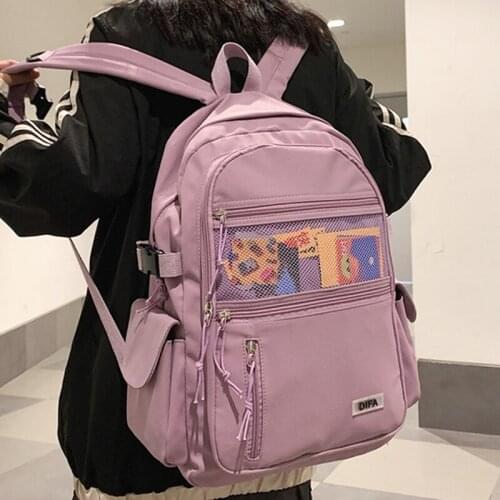 New Waterproof Nylon Womens Backpack with Front Mesh Pocket Durable Casual Travel Rucksack Schoolbag for Teenage Girls Boys