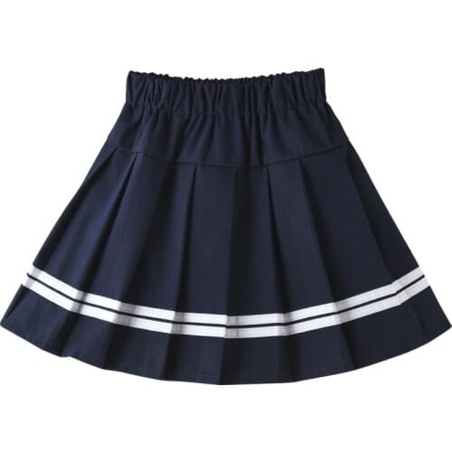 Fall Girls Blue Black Skirts Cotton Japanese Stripe Pleated Skirt Girl School Uniforms age 4 -16 yrs Preppy Teenage Kids Clothes