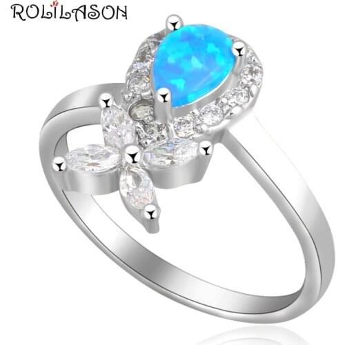 Wonderful style design Blue fire Opal silver plated Zirconia Rings fashion jewelry USA size #7.5 #6.75 #7.75 OR453