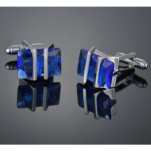 Cufflinks Mens Unisex French Shirt Suit Business Banquet Wedding Party Gifts Classic High Grade Simple Blue Crystal Cuff Links