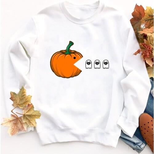 Funny Halloween Pumpkin Eating Ghosts Sweatshirt Cute Women Thanksgiving Fall Season Pullovers Streetwear