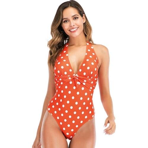 2021 Woman Polyester Bikinis Summer Swimsuit One Piece Dot Print Sexy Born Sweet Siamese BeachJumpsuits Plus Size