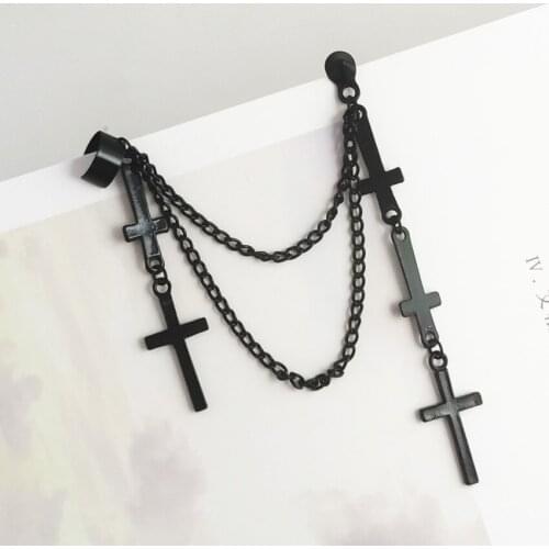 European New Retro Black Cross Earrings Personality Ladies Hip Hop Multi-layer Tassel Fashion Earrings Jewelry Gifts
