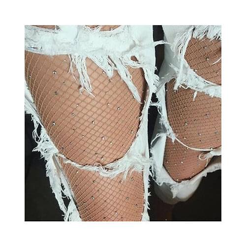 Women Sexy Crystal Rhinestones Fishnet Tights Female Slim Sexy Stockings Charm Pantyhose Club Party Hosiery 2017 New