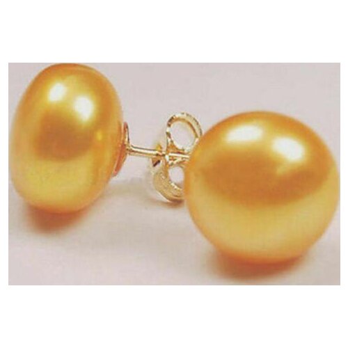 New Favorite Pearl Earrings Perfect 11mm Gold Freshwater Pearls S925 Gold Color Silver Stud Earring Fine Jewelry For Women