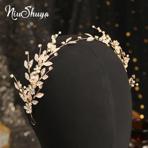 NiuShuya Sweet Hair Bands For Women Wedding Metal Gold Leaf Headbands Western Fashion Girls Hair Accessories