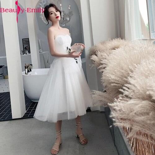 Beauty Emily White Sexy Strapless Short Evening Dress Luxury Tulle A Line Women Formal Party Gown Vestidos Many Colors Available