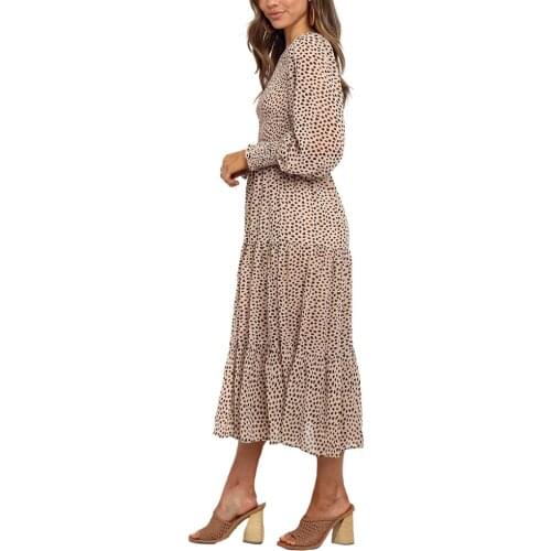 2020 Spring Summer Lady Dozen Beat Irregular Dot Chiffon Print Long Sleeve Lantern Sleeve Patchwork Dresses Females Empire Dress