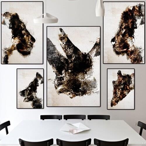 Gold and black wild Animals Canvas Painting wall art Rhino Wolf Giraffe Lion Poster Nordic Light luxury Decorative Paintings