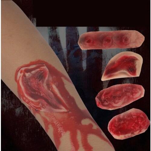 1PCS Halloween Zombie Neck Scar Tattoos Fake Scars Bloody Costume Horror Wound Blood Injury Sticker Party DIY HL08