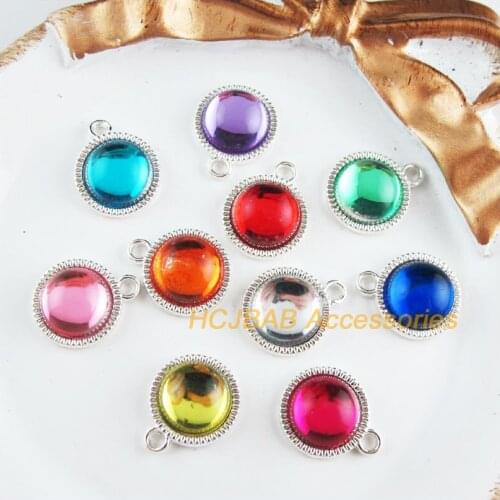 20 New Round Charms Mixed Acrylic Flower Pendants Silver Plated 12.5x15.5mm