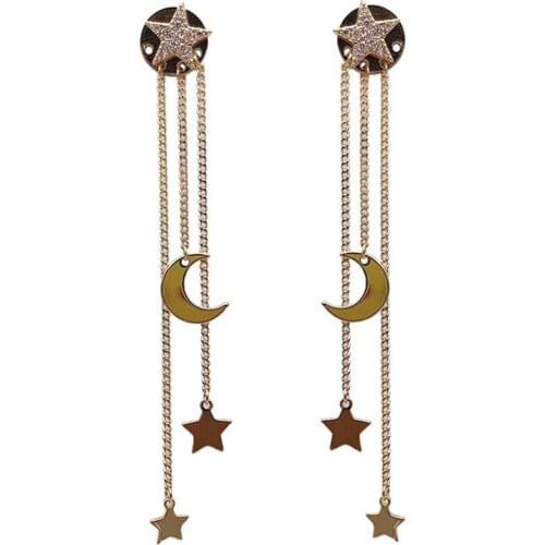 2021 Korean Fashion Piercing Jewelry New Gold Plated Trendy Exquisite Long Tassel Crystal Star Moon Earrings For Women Girls