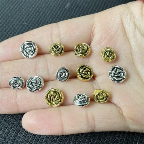 JunKang 25pcs 8mm-10mm Straight Hole Rose Flower DIY Handmade Bracelet Connection Piece Wholesale Jewelry Accessories