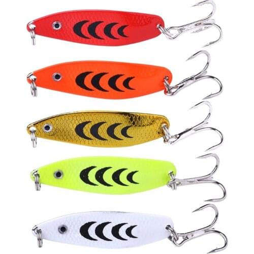 5pcs Colorful Hard Spoon Spinner Fishing Lures Metal Treble Hooks Baits 5cm 7g 094C