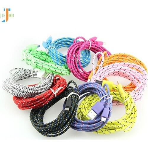 500pcs 1M 2M 3M Round Fabric Braided 8pin v8 micro USB 5pin Charger Sync Data Phone Cable for iPhone XS Max XR X 8 7 6 /samsung