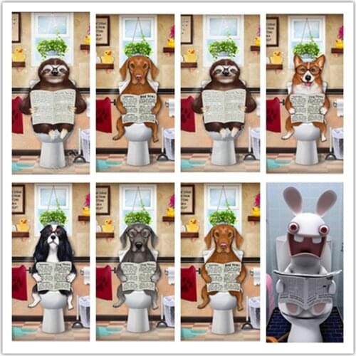 5D DIY Diamond Painting Full Square Diamond Sharpei Dog Sitting On The Toilet Decorated With Diamond Embroidery Mosaic Cross