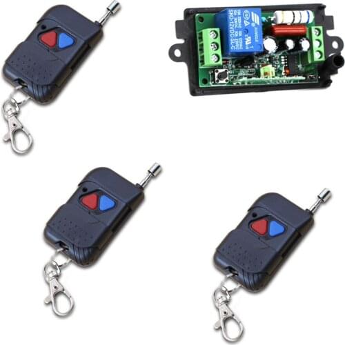 AC 220V 1CH 10A Wireless Remote Control Switch Relay Output Radio Receiver Module + 3 Red/Blue Transmitter