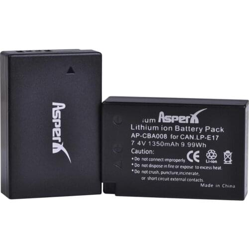 AsperX 2Pcs 1350mAh LP-E17 LPE17 LP E17 Lithium ion Batteries for Canon EOS M3 M5 750D 760D 800D T6i T6s 8000D Kiss X8i Camera