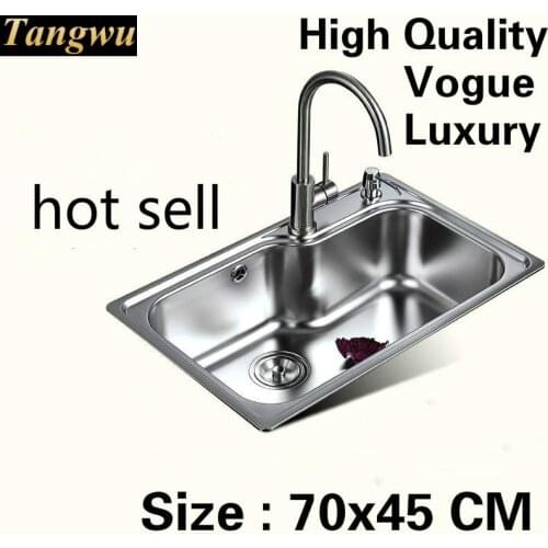 Free shipping Home wash vegetables large kitchen single trough sink high quality stretch faucet 304 stainless steel 700x450 MM