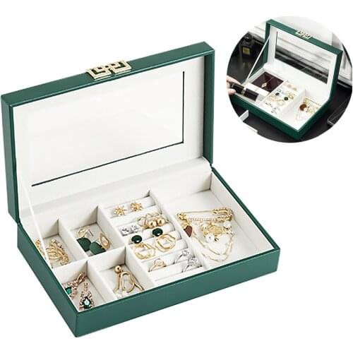 Large Space Jewelry Holder Gift Box Velvet Jewelry Box Transparent window High Capacity PU Leather European Jewelry Storage Box