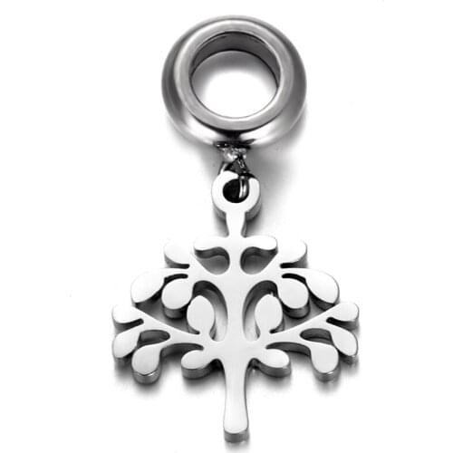 316L Stainless Steel Spacer Bail Beads with Tree Charms 5mm Hole Polished Metal Charm Accessories DIY Bracelet Jewelry Making